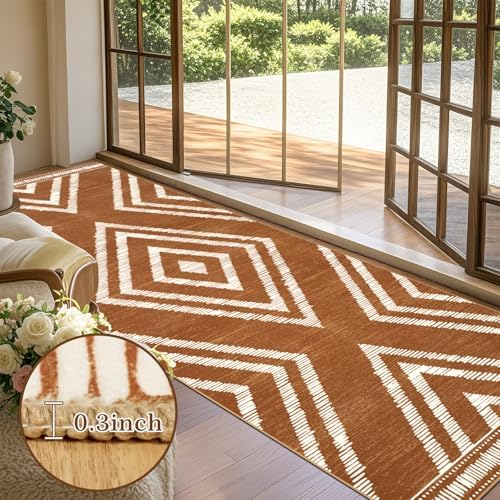 Boho 4x10 Hallway Runner Rugs Non Slip, Long Brown Washable Farmhouse Kitchen Rug Runners Non Shedding, Moroccan Floor Carpets for Bedroom Entryway Living Room Home Decor - Image 2
