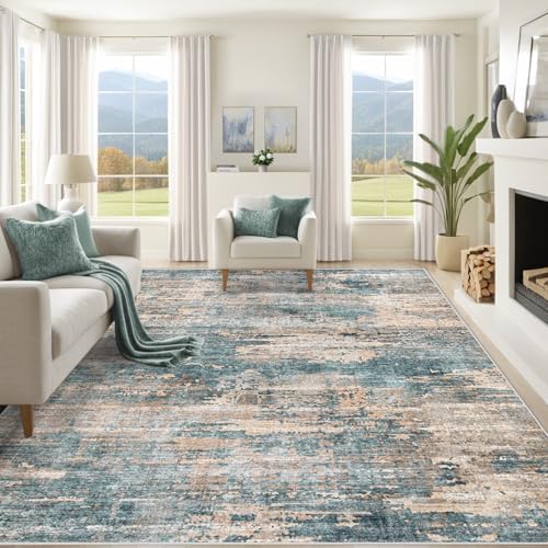 XLUEZ 10x14 Area Rugs for Living Room, Washable Modern Abstract Large Area Rug Neutral Soft Non Slip Kids Rug Stain Resistant Indoor Carpet for Bedroom Dining Room Playroom Office(GreenBrown, 10'x14') by XLUEZ
