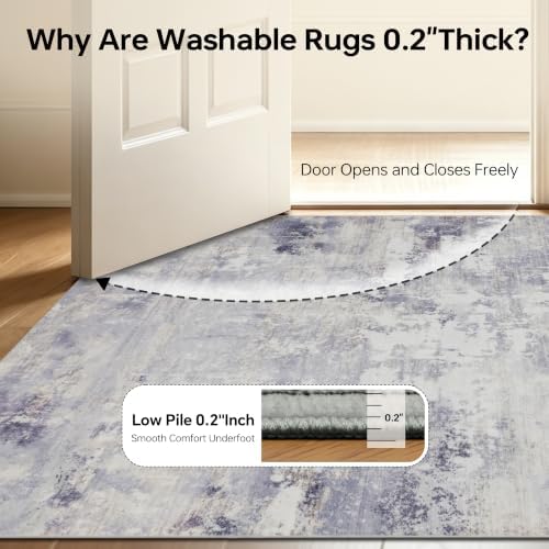 RCTJHOME 9x12 Dusty Lavender Accents Abstract Neutral Modern Washable Rug - Image 5