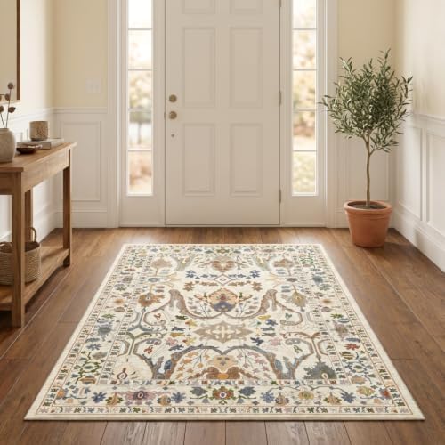 Area Rug Living Room Rugs 4×6 Washable Floral Rug by Unknown