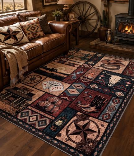 YIHOUSE 5x7 Western Cowboy Area Rugs for Living Room by YIHOUSE