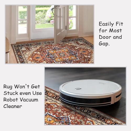 Moynesa Ultra-Thin Washable 8x10 Area Rugs for Living Room, Boho Oriental Rugs for Bedroom Non-Slip Non-Shedding, Large Vintage Carpet for Dining Room Home Office Decor, Brown/Multi - Image 7