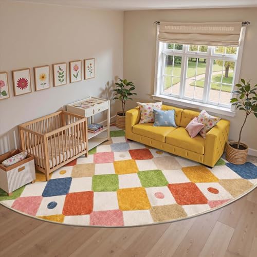 jinchan Corner Rug Washable Kids Rug Colorful Nursery Classroom Play Mat - Image 3