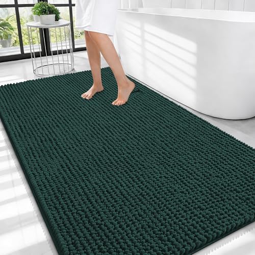 OLANLY Thick Chenille Large Bathroom Rugs Mats 44x32, Blackish Green by OLANLY