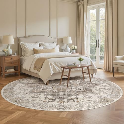 8x8 Square Area Rug: Washable Light Brown Area Rug for Living Room - Image 2