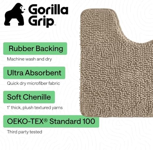 GORILLA GRIP Chenille Bath Rug Mat for Oval Toilet Base, 24x19 Beige - Image 3