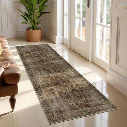 Brown Coffee Hallway Runner Rug 2x6, Dark Earth Tone Kitchen Runners Non Skid Washable 6ft, Aesthetic Distressed Carpet Floor Runners for Entryway Indoor Bedroom Bathroom, Vintage Warm Brown by Jainmy