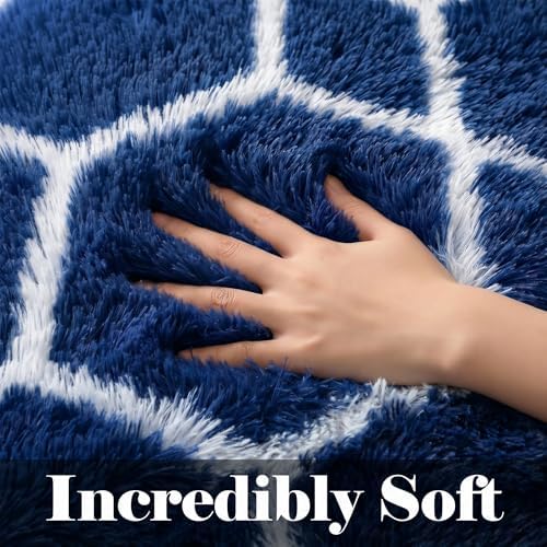 5x7 Area Rugs for Living Room Boys Bedroom, Fluffy Navy Blue and White Rug - Image 2