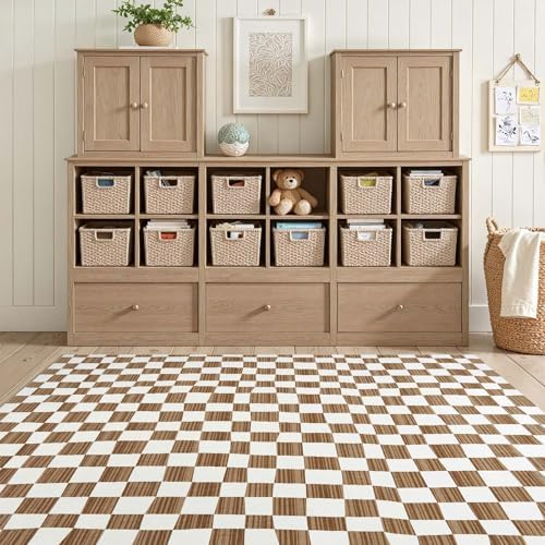 jinchan 4x6 Area Rug Washable Modern Checkered Rug for Kids Room, Brown by JINCHAN
