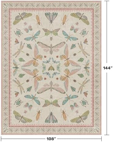 Hazo Haus 9x12 Pink Area Rug for Girls Bedroom, Washable Living Room & Dining Room Rug with Pastel Flower Insect Print, Whimsical Décor Carpet - Image 2