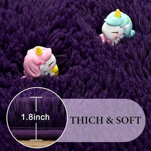 2.6x5.3 Grape Purple Fluffy Soft Oval Rug Non-Slip for Bedroom Dorm Hallway - Image 4