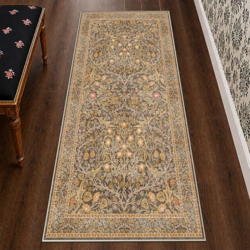 Hazo Haus Non Slip 2x7 Gold Brown Runner Rugs - Washable Long Runner for Bathroom, Kitchen, Hallway, Indoor Floor Mat, Bedroom Bedside - Brown Earthy Vintage Floral Décor - Image 6