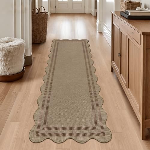 Scalloped Easy Jute 2x6 Kitchen Runner Rug, Washable Rugs for Entryway Non Slip Outdoor Indoor Hallway Rug, Farmhouse Brown Carpet for Entry Bedroom Laundry - Image 7