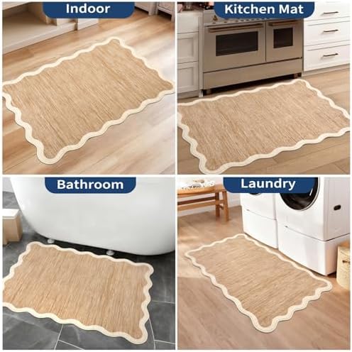 GarveeHome Scalloped Washable Rug 2x3 Kitchen Rugs Non Slip, Light Brown - Image 7
