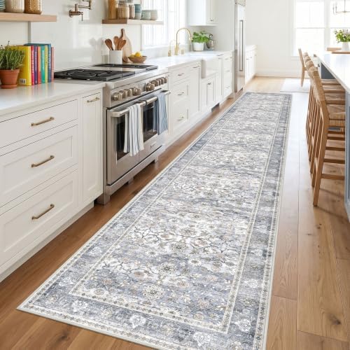 KUTA Vintage Washable Long Wide Runner Rug 3x18 Grey Blue - Image 2