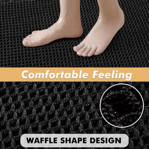MIULEE Set of 2 Waffle Bathroom Rugs Boho Bath Mat Black 17"x24"+18"x30" - Image 5