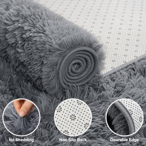 9X12 Large Area Rugs for Living Room Bedroom,Big Shag Rug for Bedroom Dorm,Soft Fluffy Indoor Carpet Plush Rugs for Living Room Home Decor (Dark Grey, 9X12 Feet) - Image 4