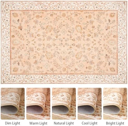 Goideal Peach Rug for Girls Room, 9x12 Floral Washable Area Rug Non Slip, Boho Low Pile Carpet with Rubber Backing for Bedroom Living Room Bathroom Playroom Nursery Office - Image 5