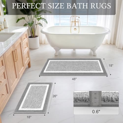 Pauwer Bathroom Rugs Sets 2 Piece, Non Slip Washable Bath Mat, Light Grey - Image 2