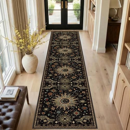 Vacuum-Friendly, 2x10 Washable Area Rug, Black Green Blue - Image 2