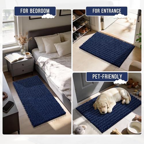 Yimobra Bathroom Rugs Non Slip Washable - Ultra Soft Absorbent Chenille Bath Mat, Quick Dry Shaggy Floor Carpet for Tub Shower, Navy Blue Home Decor Accessories, 24x17 Inch - Image 6