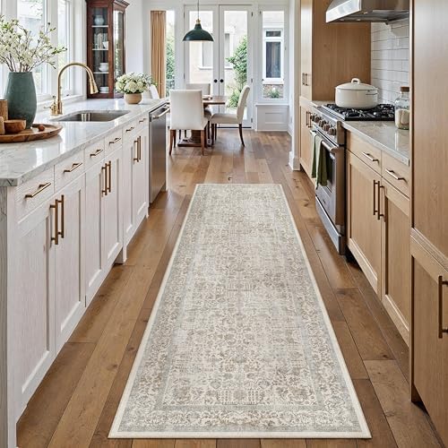 PureCozy Taupe Runner Rug 2'6"x14' Vintage Floral by PureCozy
