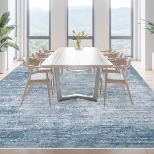Area Rugs 9x12 Living Room: Washable Rug Modern Abstract Large Rugs Soft Non Slip Neutral Rug Stain Resistant Indoor Carpet for Bedroom Kitchen Dining Room Table Nursery Home Office Rugs(Blue,9'x12') - Image 4