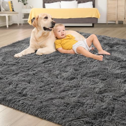 Tepook Dark Grey Fluffy Rugs for Living Room Shag Area Rug 6x9 for Bedroom - Image 4
