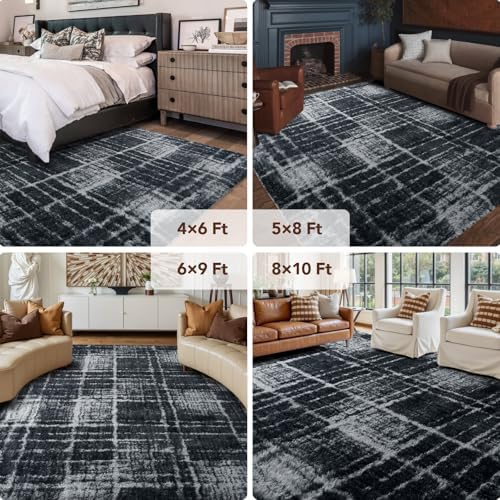 9x12 Non-Slip Fluffy Area Rugs For Living Room (Black and Gray Checkered) - Image 6