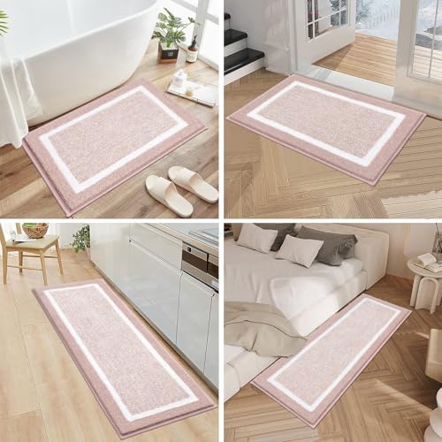 Pauwer Bathroom Rug Sets 3 Piece, Non Slip Washable Bath Mat, Dusty Pink - Image 7