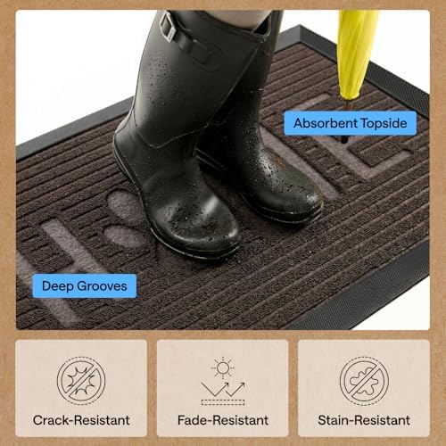 GORILLA GRIP WeatherMAX Door Mat, Indoor Outdoor, 35x23 Dark Brown Home Paw - Image 5