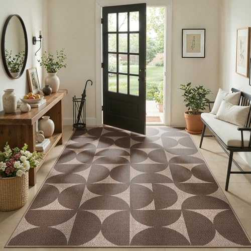 Lahome Tan Outdoor Rug 5x7, Semi Circle Easy Jute Indoor Outdoor Patio Rug - Image 7