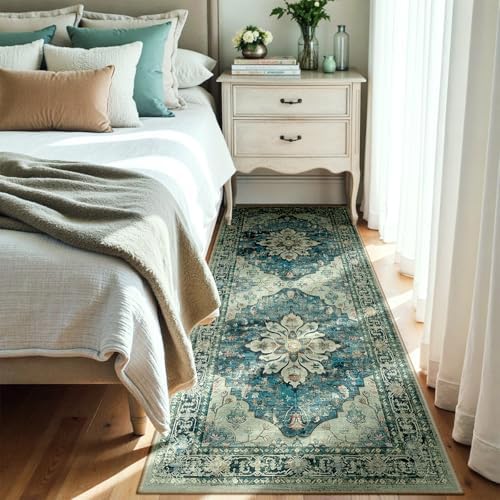 RELEANY Washable Area Rug, Runner 3'x6', Blue/Vintage Dark Blue - Image 2