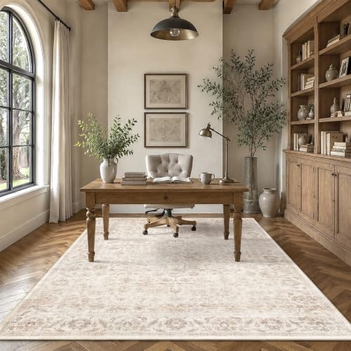 Washable 5x7 Bedroom Non-Slip Area Rug Vintage Beige Throw Carpet - Image 3