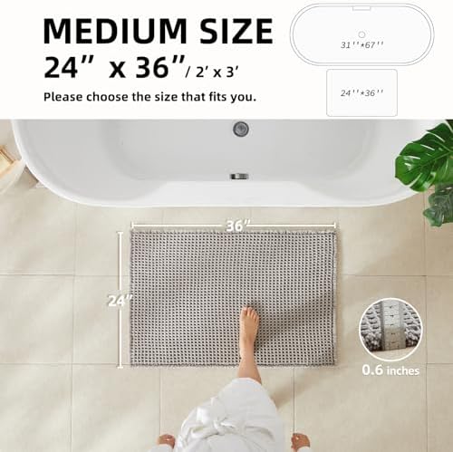 TYUU Waffle Bath Mat, Boho Bathroom Rugs Non Slip, 36x24 Light Grey - Image 2