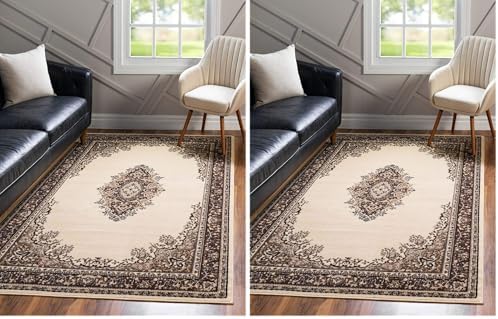 Unique Loom Reza Collection Traditional Persian Style Area Rug, 2 ft 2 in x 3 ft, Ivory/Brown (Pack of 2) by UniqueLoom
