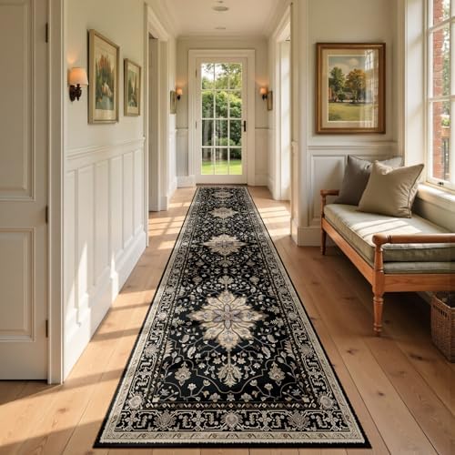 RELEANY Washable Area Rug, Runner 2'x9', Black/Neutral by RELEANY