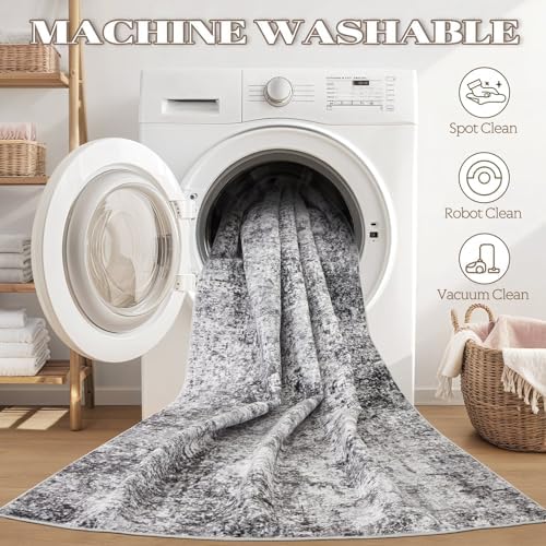 DMOYEST Square Area Rug Living Room Rugs - 8x8 Washable Large Soft Indoor Neutral Modern Abstract Low Pile Rug Carpet for Bedroom Dining Room Farmhouse Home Office - Grey - Image 5