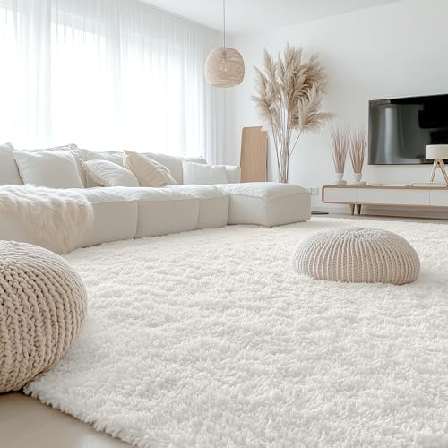 OLANLY 8x9 Machine Washable Large Area Rugs for Living Room, Bedroom, Soft Fluffy Shaggy Bedside Rug, Indoor Floor Carpet for Kids Girls and Boys, Dorms, Nursery, Home Decor Aesthetic, Ivory - Image 3