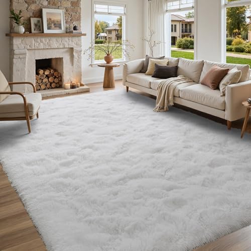 5x7 ft White Rugs for Living Room Fluffy Bedroom Rug Non-Slip Area Rugs Shag Carpet for Nursery Kids PlayRoom Dorm Office Indoor Modern Plush Carpets Teens by Lo%CC%80utiRootHome