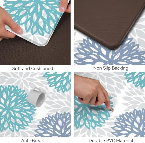 Teal Kitchen Mats Set of 2 Cushioned Anti Fatigue Kitchen Rugs Non Slip Waterproof Runner Memory Foam Kitchen Floor Mat Comfort Standing Mat for Sink,Office,Laundry - Image 4
