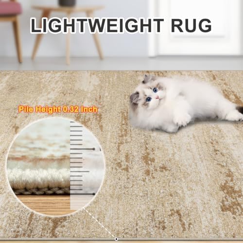 PLHXFR 6x9 Area Rug Living Room: Modern Abstract Washable Carpet Beige - Image 6