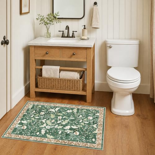 SameBed Washable 2x3 Entryway Area Rug, Vintage Kitchen Rug Brown Green - Image 4