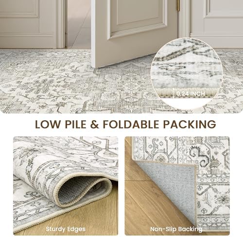 befbee Area Rug for Living Room 3x5, Neutral Non Slip Low Pile Carpet Beige - Image 4