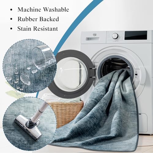 3x5 Washable Area Rug, Blue Solid Area Rugs for Living Room & Bedroom - Image 5