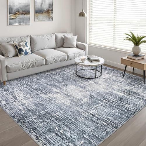LOONGRUG 10x12 Area Rug Washable Neutral Modern Living Room Rug Navy Blue - Image 6