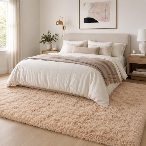 6x9 Ft Beige Fluffy Area Rug for Living Room, Soft Washable Carpet - Image 2
