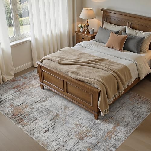 DMOYEST Area Rug Living Room Rugs - 5x7 Large Soft Indoor Neutral Modern Abstract Low Pile Washable Rug Carpet for Bedroom Dining Room Farmhouse Home Office - Grey Rust - Image 2