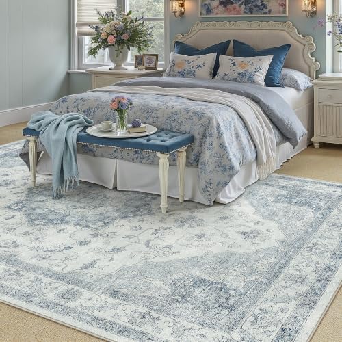 PureCozy Blue 7x10 Washable Area Rug Living Room Vintage Oriental Carpet - Image 3
