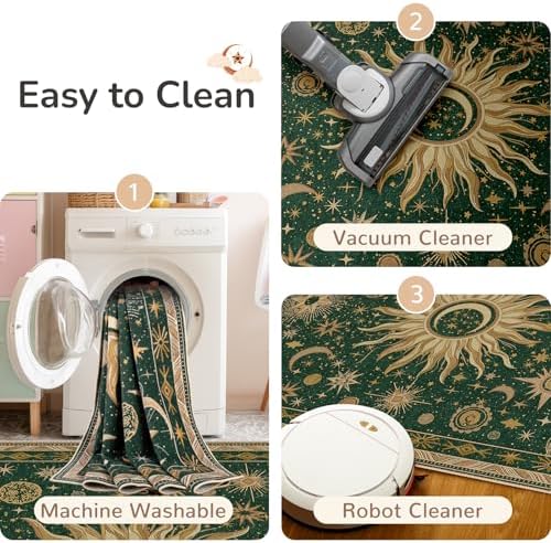 Vacuum-Friendly, 3x5 Washable Area Rug, Green Gold Yellow - Image 6